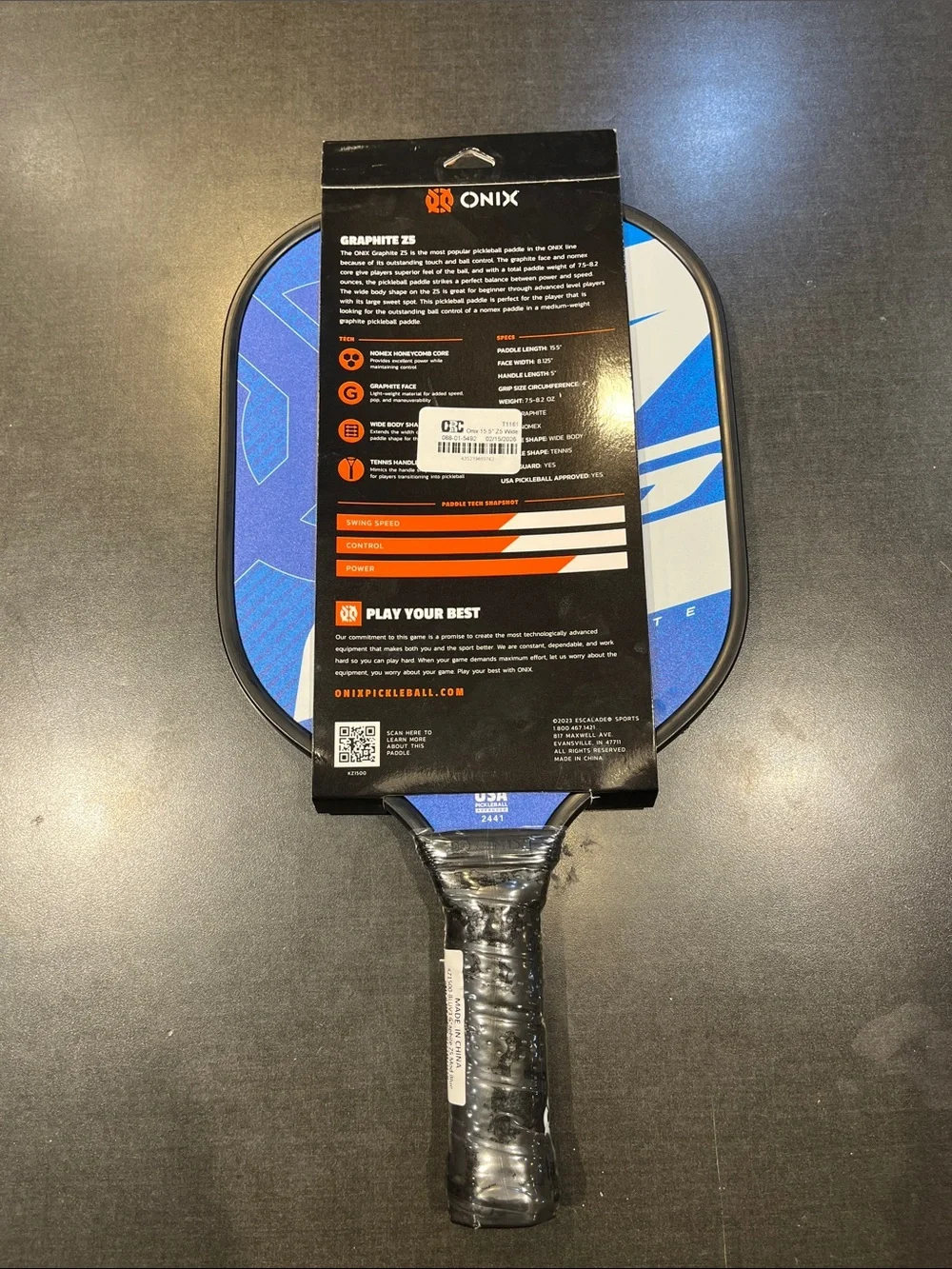 ONIX Graphite Z5 Graphite Carbon Fiber Pickleball Paddle Blue - Picture 3 of 4